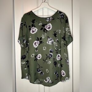 TORRID Warm Olive Green Floral Tunic Top